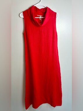 Francesca Bettina Sleeveless Red Cowl-Neck Linen Maxi Dress NEW Sz small